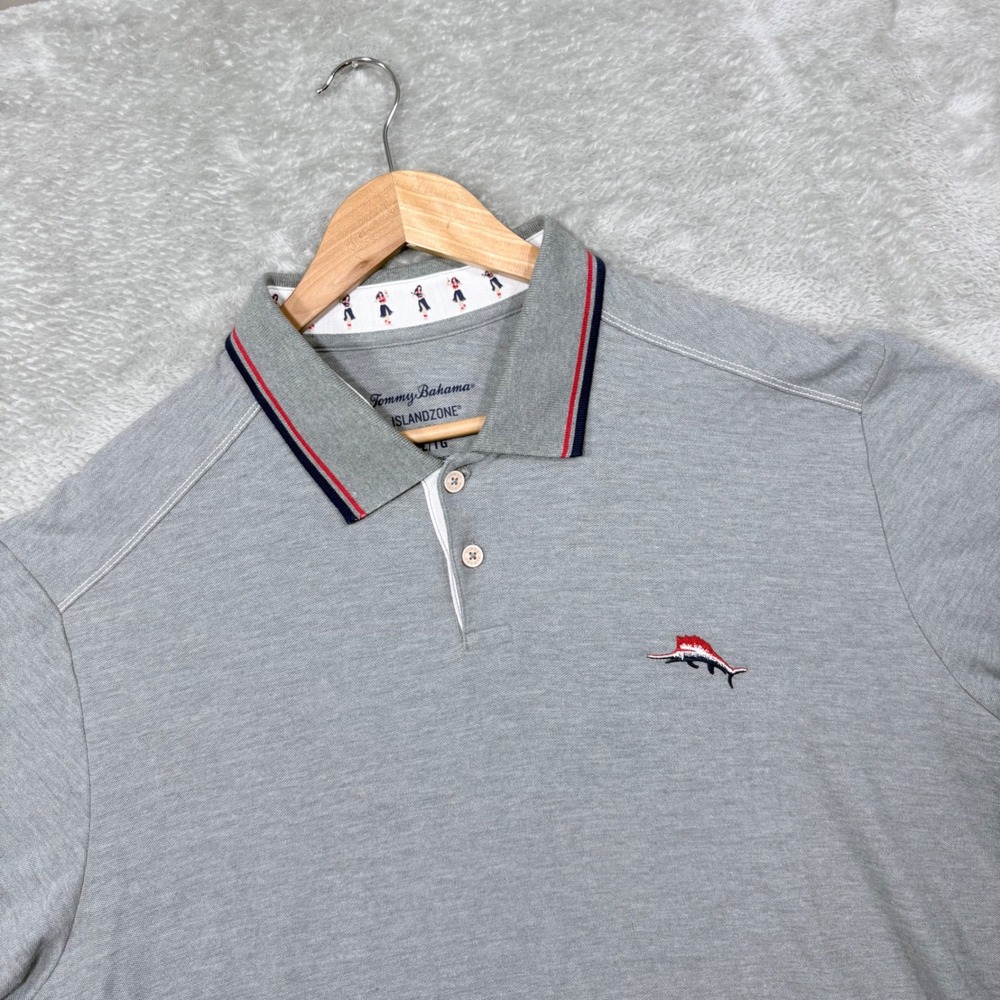Tommy Bahama Polo Shirt Mens XL Gray IslandZone Pima Cotton Short Sleeve Marlin